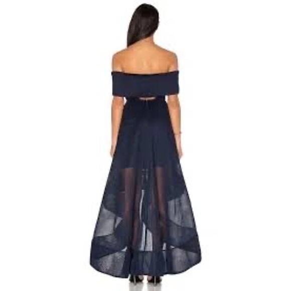 Bronx & Banco Formal Off-Shoulder Tulip Dress in Navy Blue Size 6 High Low Hem - Picture 3 of 14